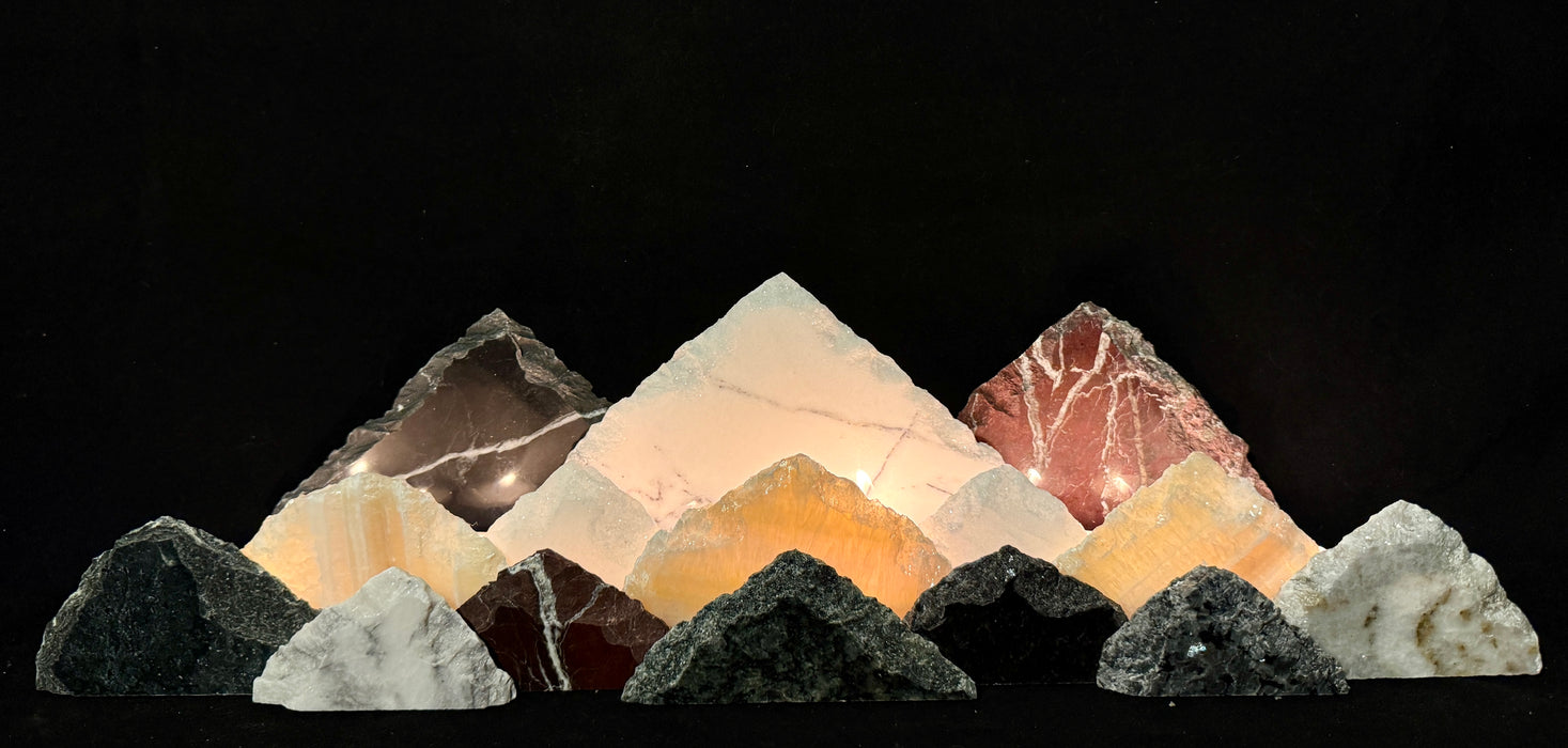 Illuminated onyx mountainscape.