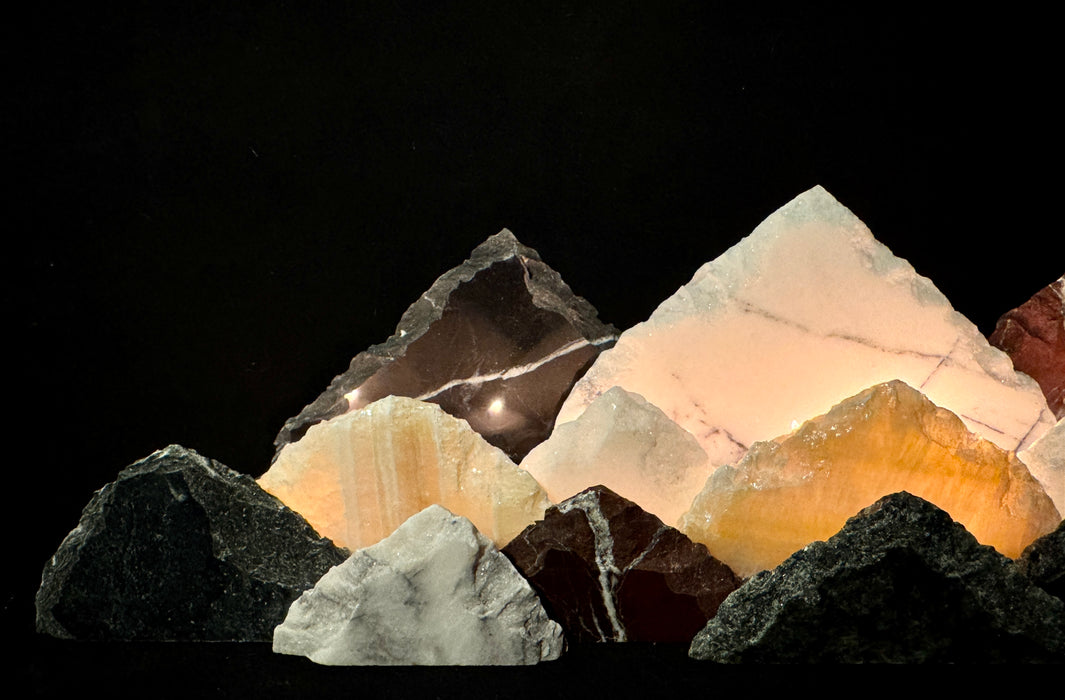 Illuminated onyx mountainscape.