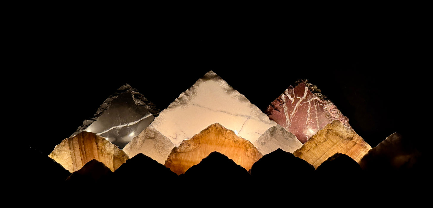 Illuminated onyx mountainscape.
